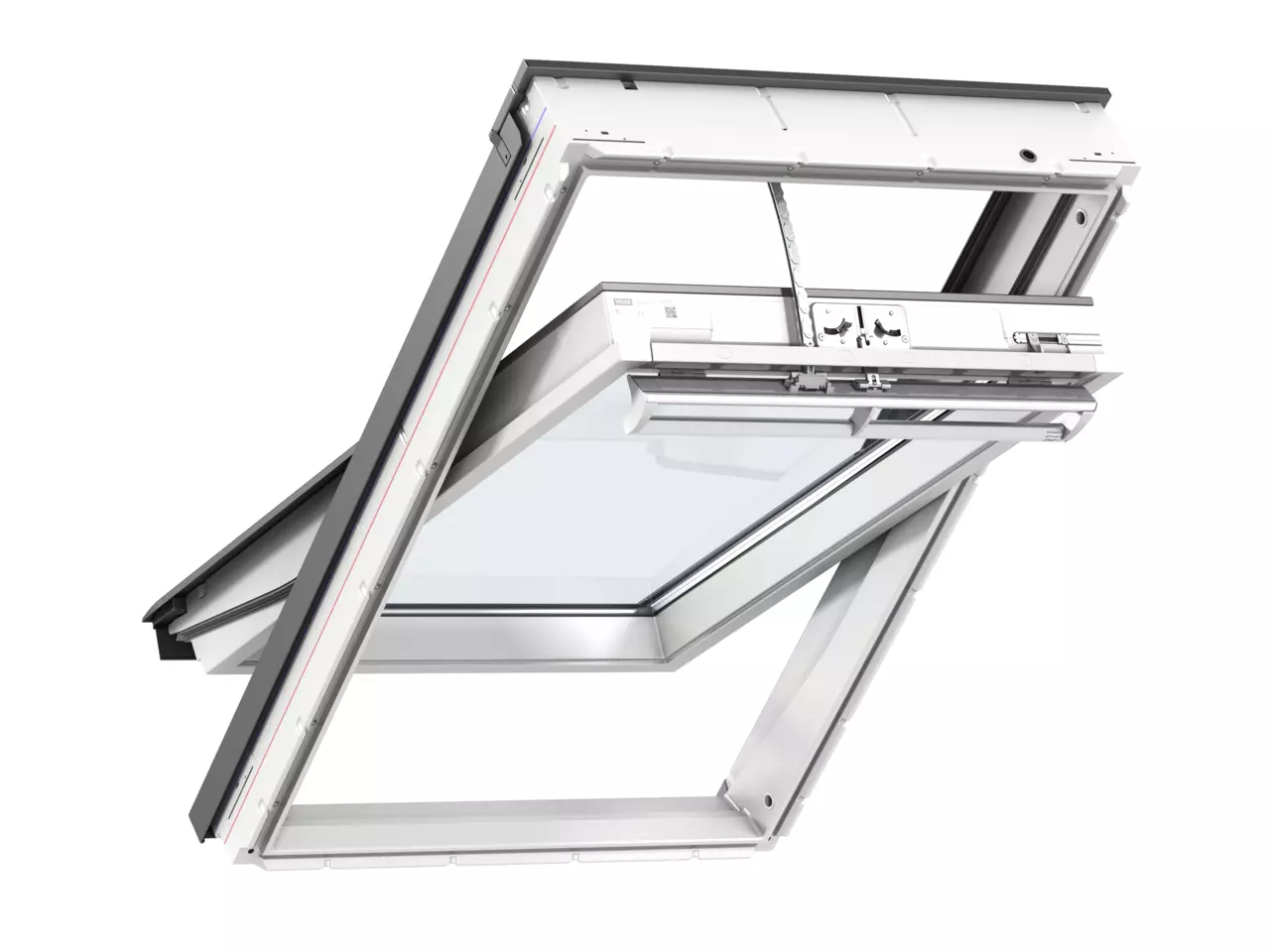 Finestra da tetto VELUX GGU INTEGRA elettrica con finitura in poliuretano bianco ad apertura a bilico
